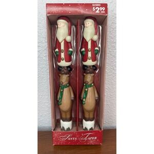 2 Pack Santa and Reindeer Christmas Taper Candles Holiday Decor